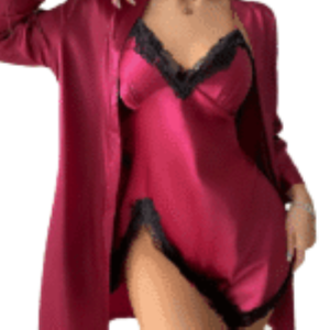 Satin Sleep Set with Belted Robe and V-Neck Nightgown - Passion Satin