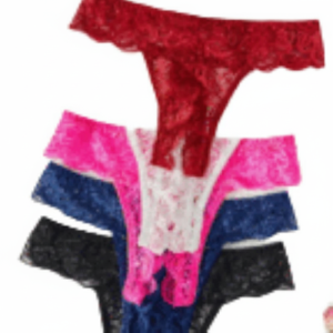 Solid Lace Open-Crotch Thong Panties with Low Waist